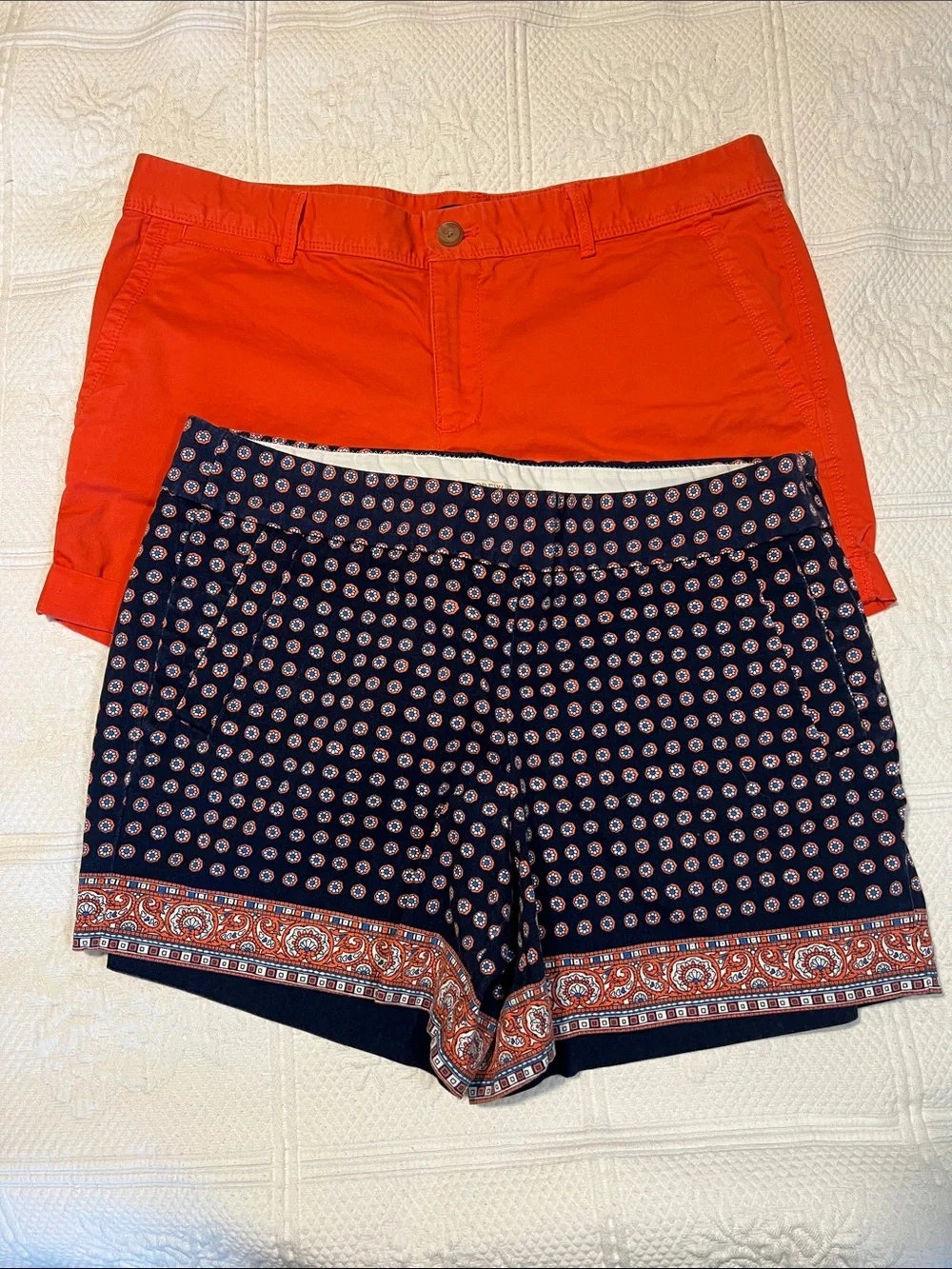 J. Crew Women's Orange & Navy AND  Banana Republic orange Flat Front Shorts